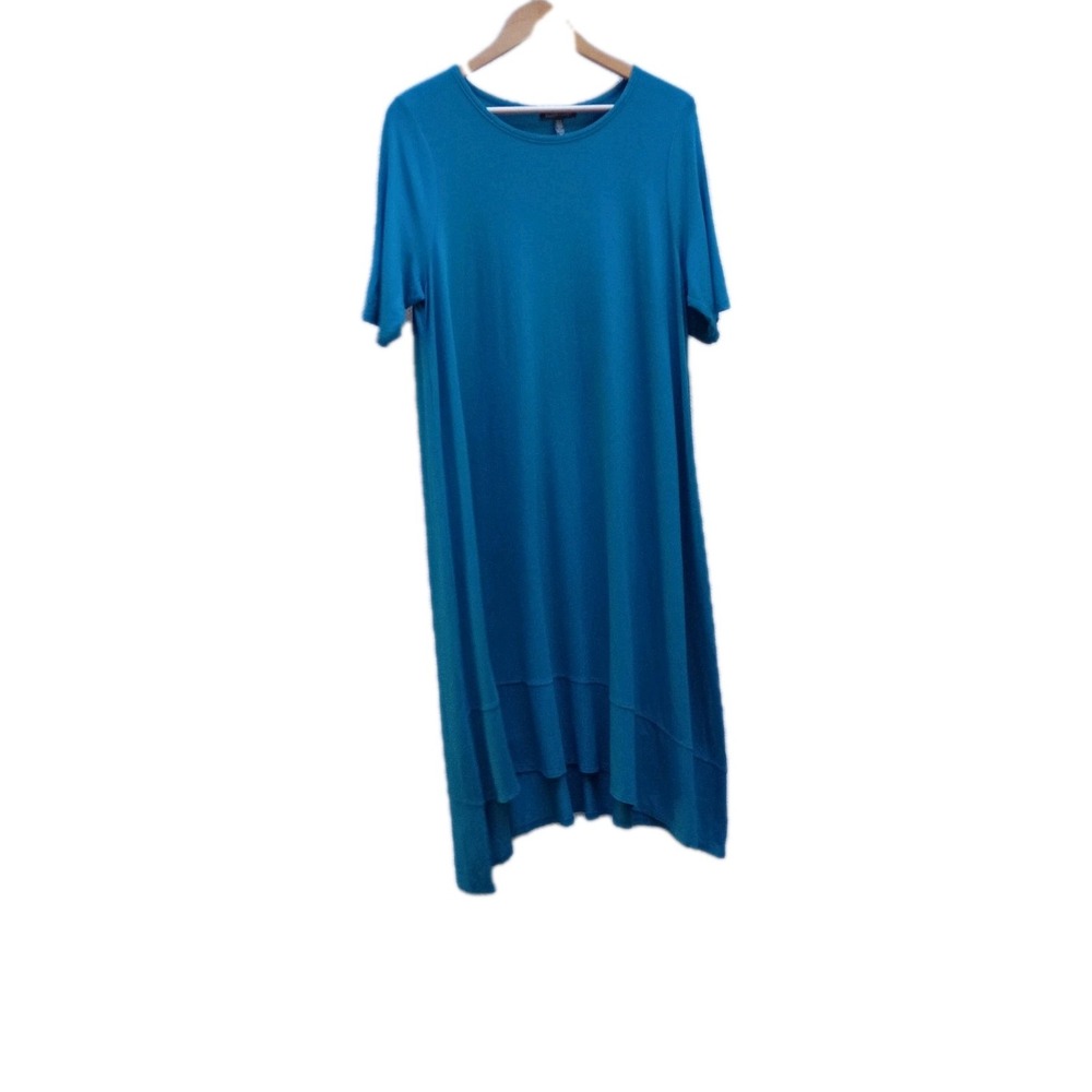 EILEEN FISHER Nile Blue Light Viscose Jersey Asymmetrical A-line Dress L